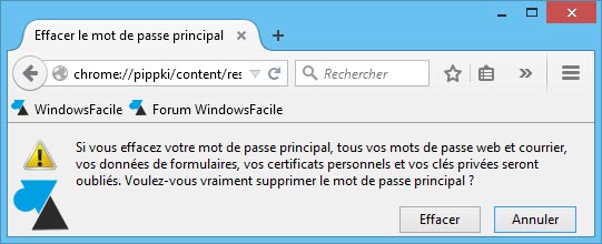 tutoriel Mozilla Firefox effacer mot de passe principal