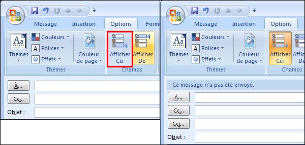 tutoriel Outlook 2007 afficher champ cci copie cachee conforme invisible