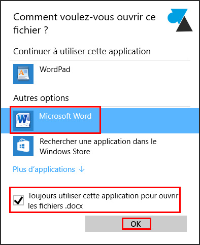 tutoriel fichier ouvrir avec programme Word