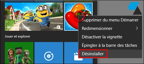 tutoriel désinstaller programme jeu Windows Store 10