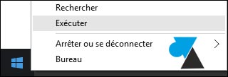 Windows 10 clic droit bouton menu demarrer executer