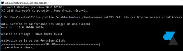 Windows 10 installer NET Framework cmd commande