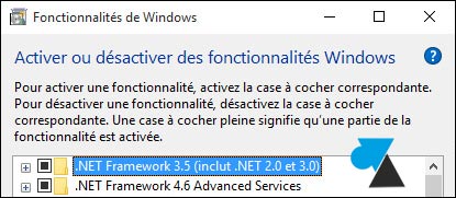 net framework 3.5 inclut 2.0 et 3.0 windows 10
