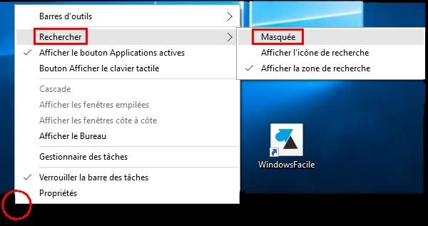 tutoriel Windows 10 supprimer masquer barre recherche