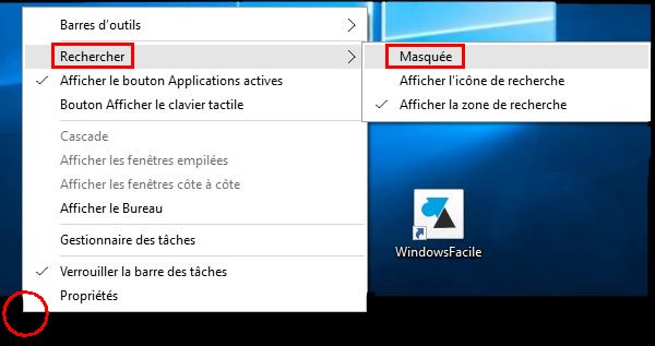 tutoriel Windows 10 supprimer masquer barre recherche