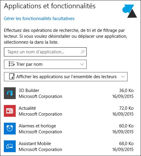 tutoriel Windows 10 programmes installés