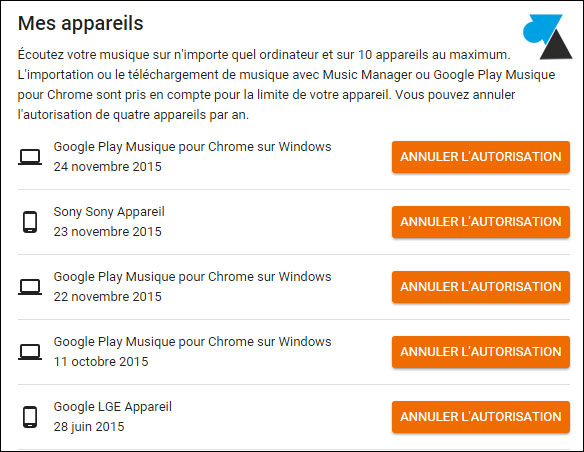 tutoriel Google Play Music appareils autorisés