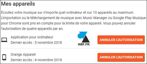 google play music musique annuler autorisation appareil