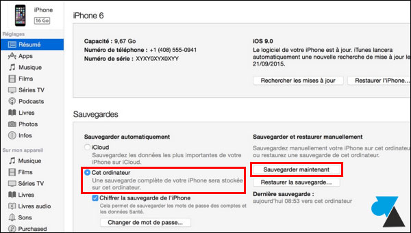 tutoriel iTunes sauvegarde iPhone iPad iPod