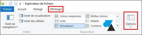 tutoriel Windows 10 explorateur fichiers menu Affichage Options