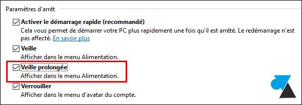 tutoriel Windows 10 acceder options veille prolongee