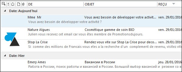 tutoriel Microsoft Outlook 2013 apercu liste mails