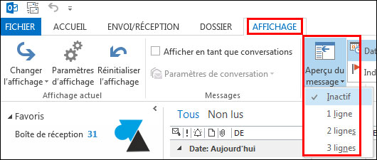 tutoriel Microsoft Outlook 2013 apercu liste mails