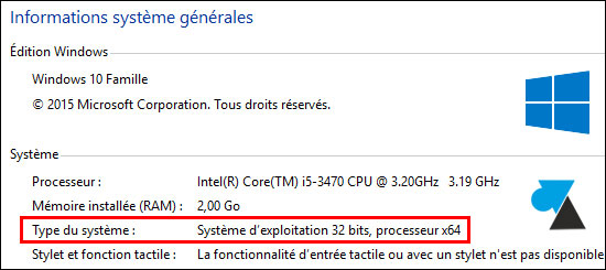 tutoriel Windows 10 processeur CPU 32 64 bits
