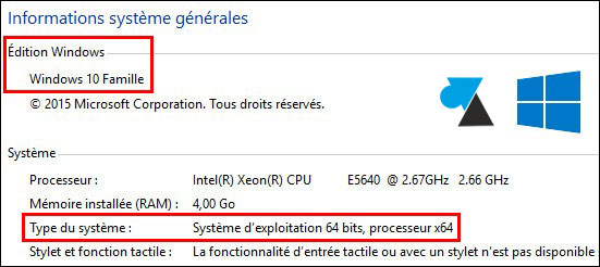 tutoriel Windows 10 Famille informations syteme CPU RAM