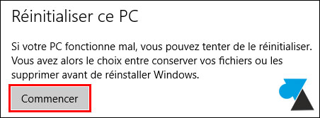 tutoriel réinitialiser Windows 10 reset réinstaller