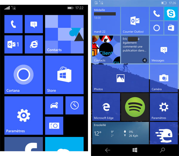 comparaison Windows Phone 8 et Windows 10 Mobile smartphone Nokia Microsoft Lumia