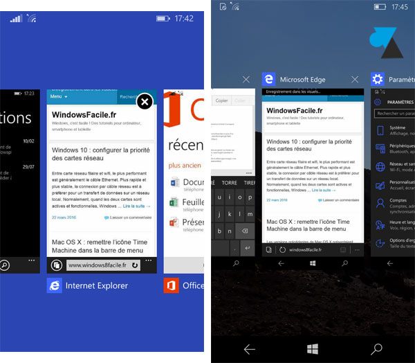 comparaison Windows Phone 8 et Windows 10 Mobile smartphone Nokia Microsoft Lumia