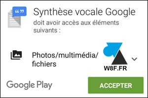 Google Android PlayStore synthese vocale installer