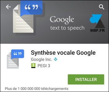 Google Android PlayStore synthese vocale installer