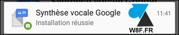 1. Se rendre sur Google Play Store - Synthèse vocale Google. Il faut être connecté à son compte Google / Gmail pour l'installer depuis un ordinateur. 2. Cliquer sur le bouton vert Installer. Google Android PlayStore synthese vocale installer 3. Si vous possédez plusieurs périphériques Android, sélectionner le bon appareil dans la liste et cliquer sur Installer. Google Android PlayStore synthese vocale installer 4. L'installation démarre sur le smartphone ou la tablette, une notification préviendra du bon déroulement des opérations. Google Android PlayStore synthese vocale installer