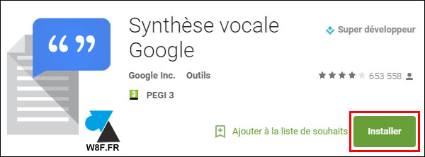 Google Android PlayStore synthese vocale installer