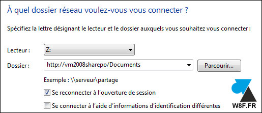 tutoriel connecteur lecteur reseau Windows sur partage SharePoint Server