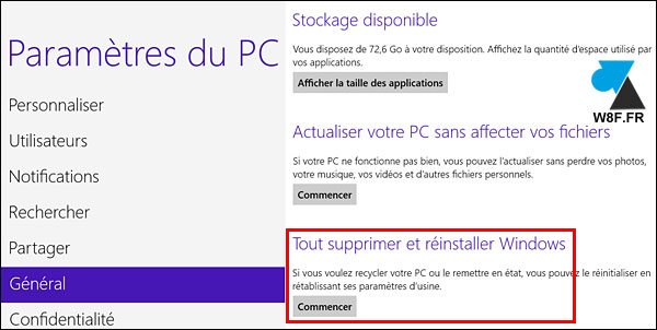 tutoriel formater remettre à zéro réinstaller Windows 8.1