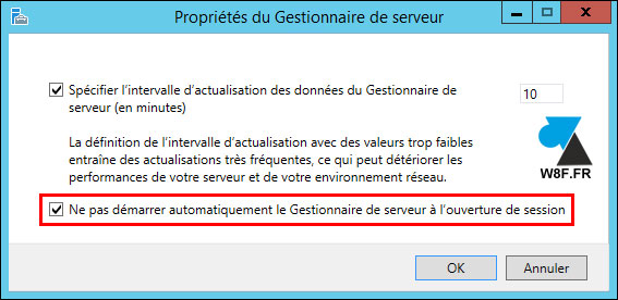 tutoriel Windows Server 2012 R2 désactiver démarrage automatique console Gestionnaire de serveur
