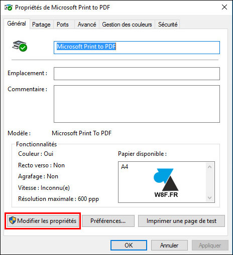 tutoriel Windows 10 configurer renommer imprimante PDF