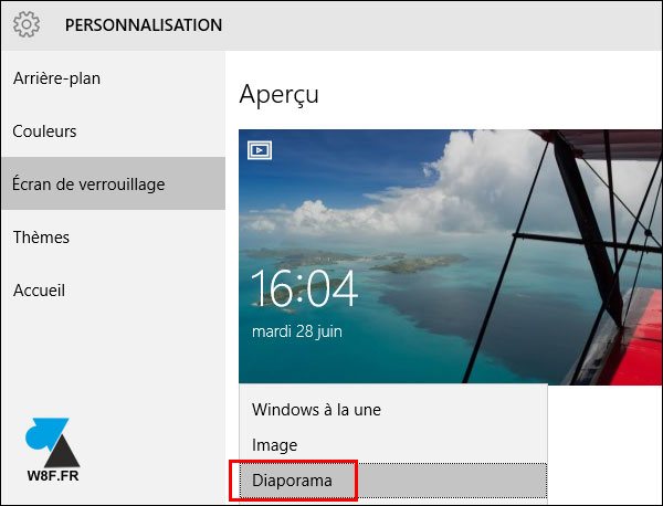 tutoriel Windows 10 changer photo écran verrouillage diaporama