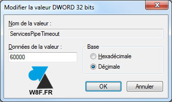 service Windows regedit ServicesPipeTimeout DWORD
