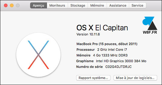 tutoriel OSX macOS El Capitan about a propos disque dur