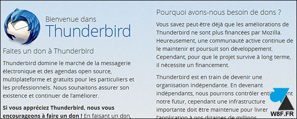 Mozilla Thunderbird message appel au don