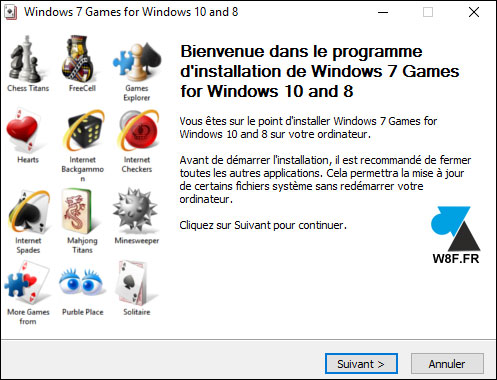 tutoriel télécharger installer jeux Windows 7 sur Windows 10 Spider Solitaire Demineur Freecell Mahjong