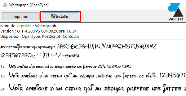 tutoriel Windows 10 installer police caractere OTF TTF