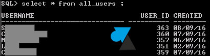 oracle sqlplus cmd liste utilisateurs select user list