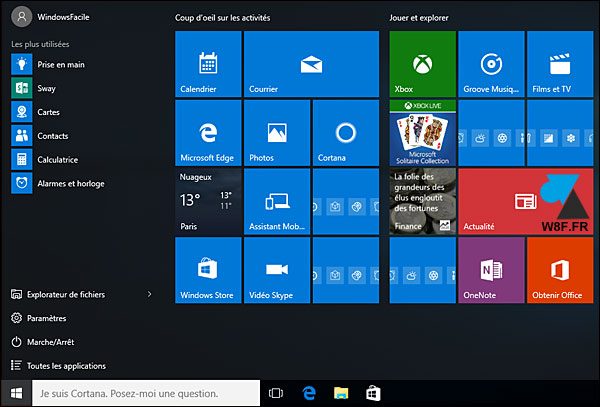 Windows 10 1511 menu demarrer