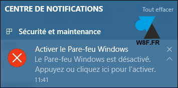 tutoriel Windows 10 configurer pare feu firewall parefeu notification