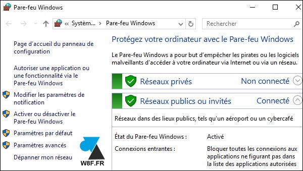 tutoriel Windows 10 configurer pare feu firewall parefeu