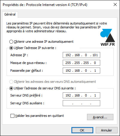 tutoriel Windows 10 adresse IP fixe
