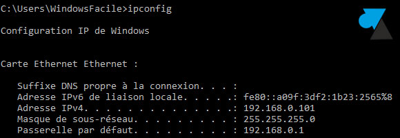 tutoriel Windows 10 adresse IP fixe ipconfig