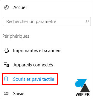 tutoriel Windows 10 menu Paramètres souris pavé tactile touchpad