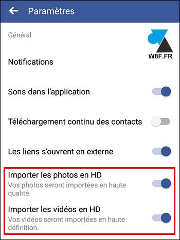 tutoriel configurer Facebook Android photo video HD 4K