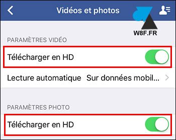tutoriel configurer Facebook iPhone iPad photo video HD 4K iOS