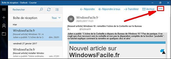 tutoriel Windows 10 Courrier imprimer mail message