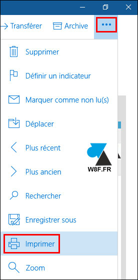 tutoriel Windows 10 Courrier imprimer mail message