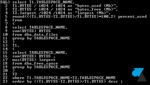 tutoriel Oracle commande requete taille tablespace usage