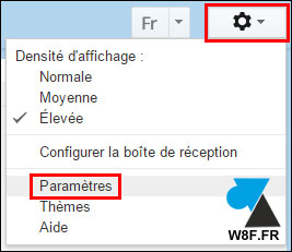 Google Gmail roue dentée Paramètres