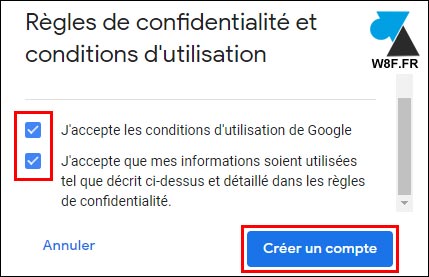 google accepter contrat confidentialité